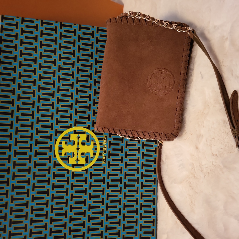 Tory Burch Marion Suede Crossbody Bag Brown USED